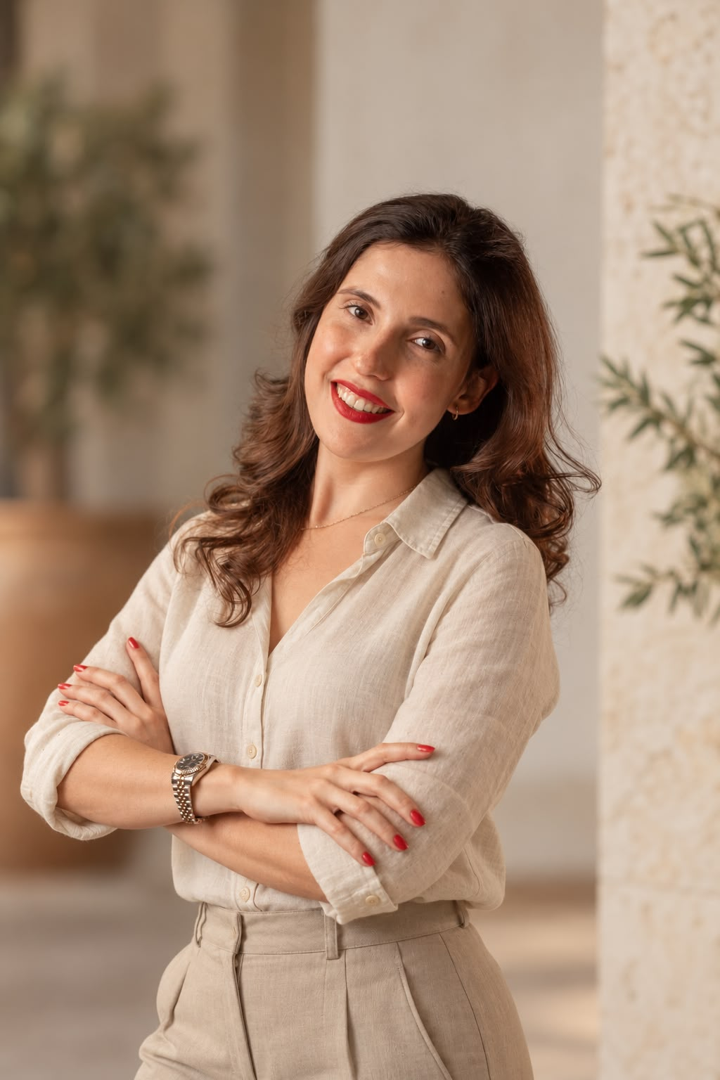 Victoria Angelina Leighton Nolly in the olive grove at the family finca in Mendoza, Argentina